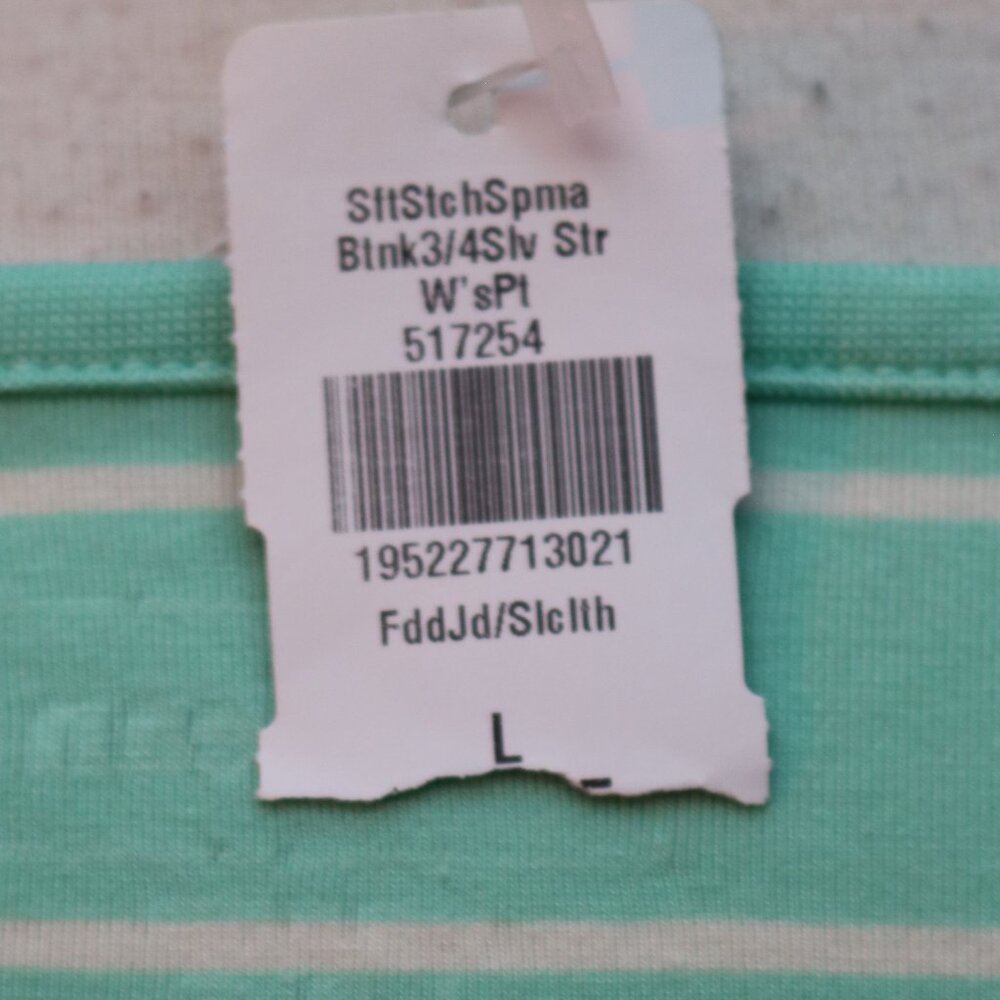 LL Bean Petite Mint w White Stripe Supima Modal Boatneck Long Sleeve Tee Sz LP - Picture 7 of 10
